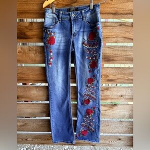 Lucky & Blessed Blue Jeans with Red Embroidery Boot Cut 4